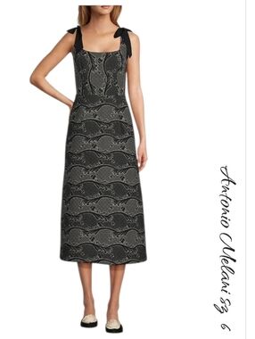 Antonio Melani x Jennifer Sumko Schwan Quilted Scroll Midi Dress Black Sz 6 NWT